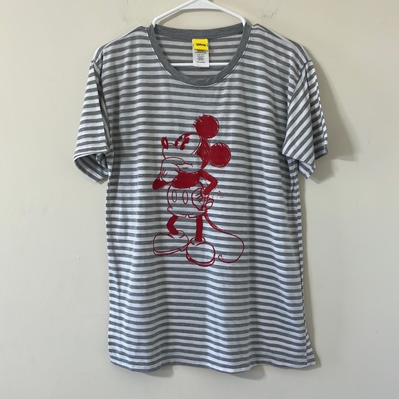 Disney Tops - Disney Grey White Striped Red Mickey Mouse Short Sleeve Tee Size Medium